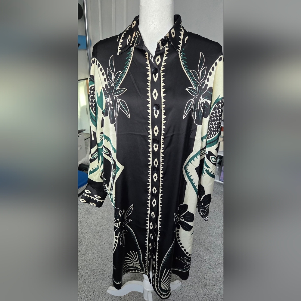 House of Harlow 1960 Floral Scarf Print Long Sleeve Button-Down Dress  Size S